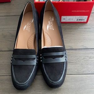 Patriotic Black suede block heel loafer size 9M